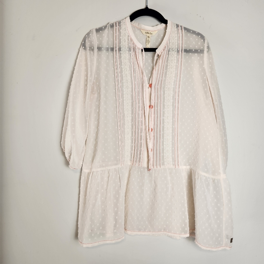 Matilda Jane Sheer White Blouse with Pink Accents Medium Swiss dot